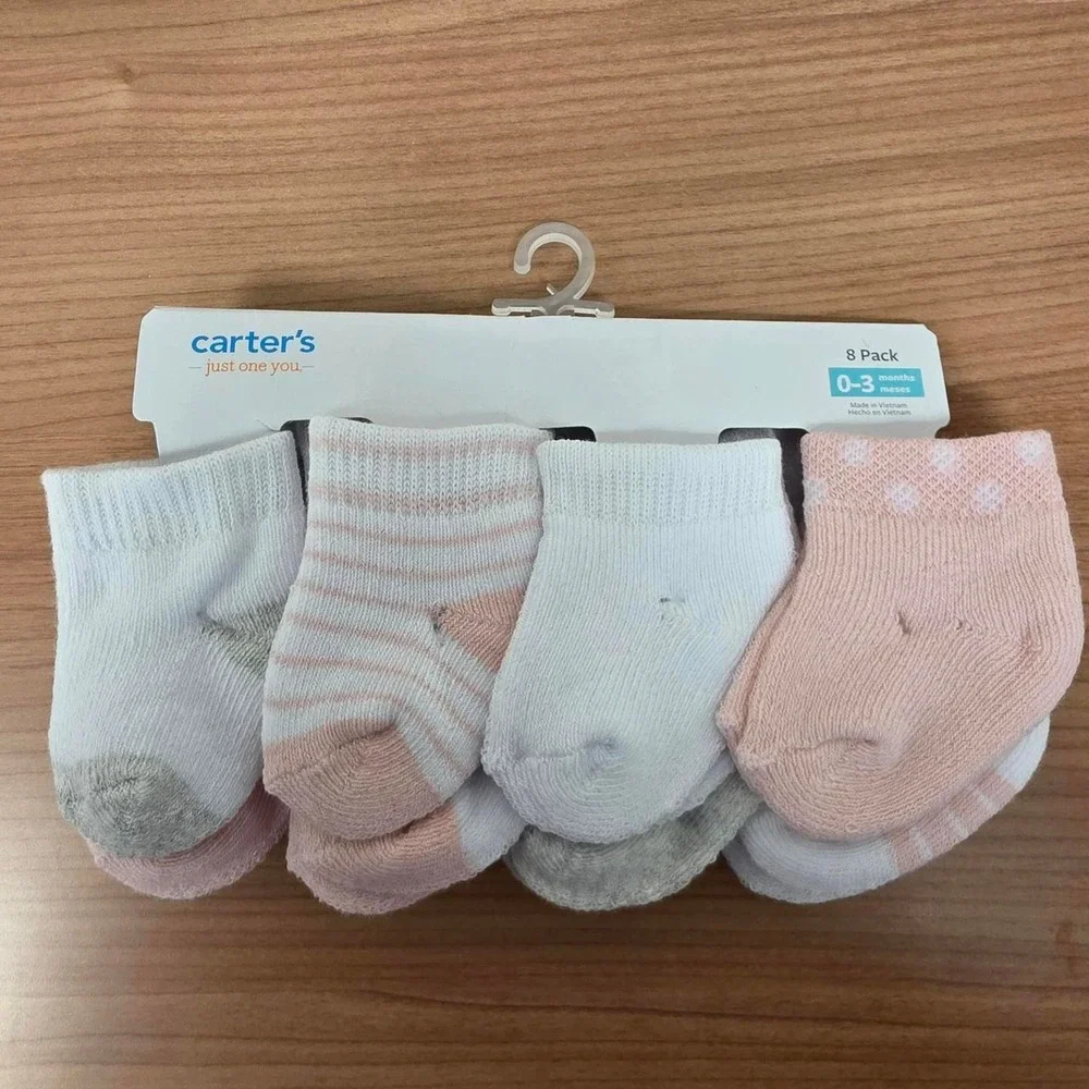 Carters Just One You Baby Girl Socks 8 Pack Pink White Grey 0-3 Months NEW
